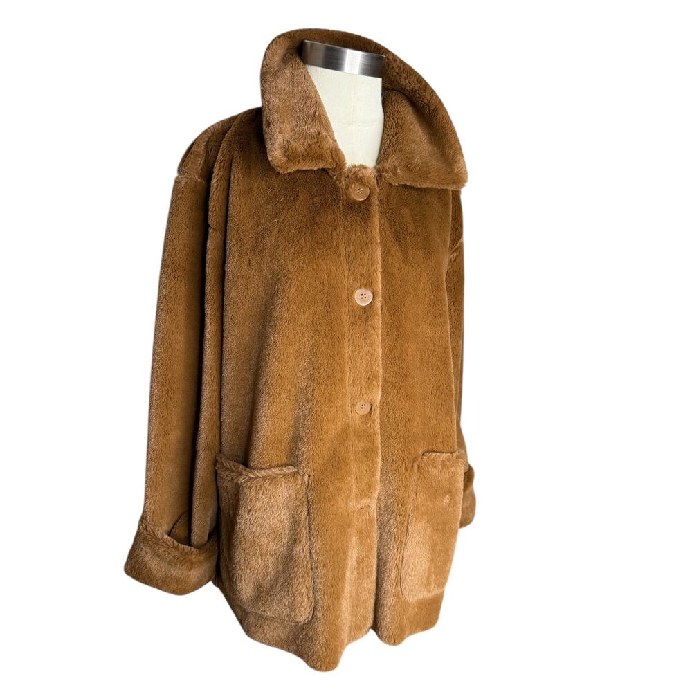 Brandon Thomas Reversible Faux Suede and Faux Fur Coat Size Large Chestnut Brown - Picture 9 of 11